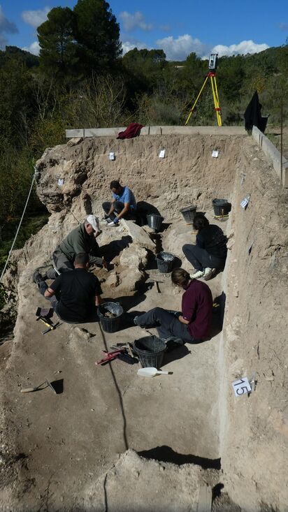 Treballs d'excavació arqueològica al jaciment de Cal Sitjo a Sant Martí de Tous (Anoia). Autoria: IPHES-CERCA