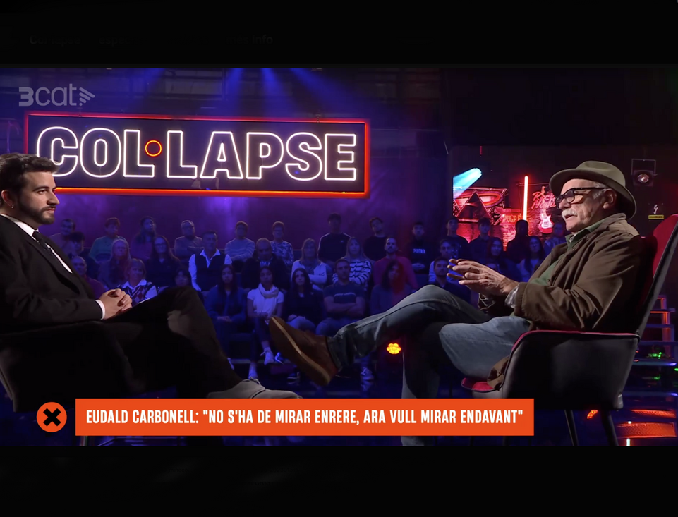 Eudald Carbonell presents his new book on TV3's program Col·lapse with Ricard Ustrell