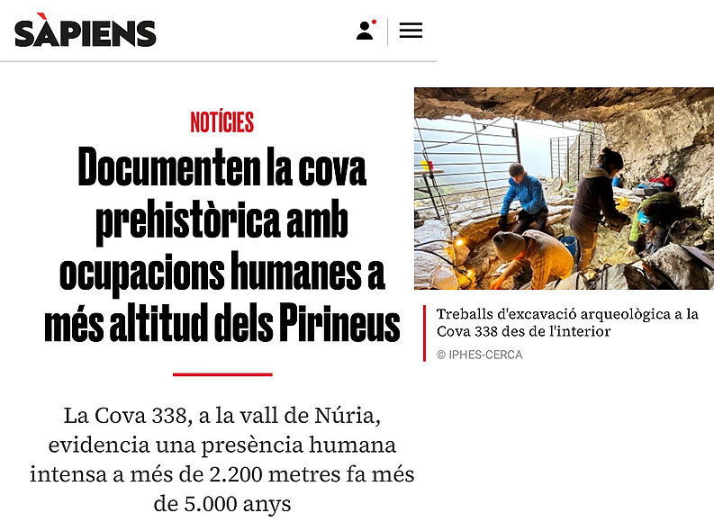 La revista Sàpiens es fa ressò dels resultats obtinguts a la Cova 338 de Queralbs